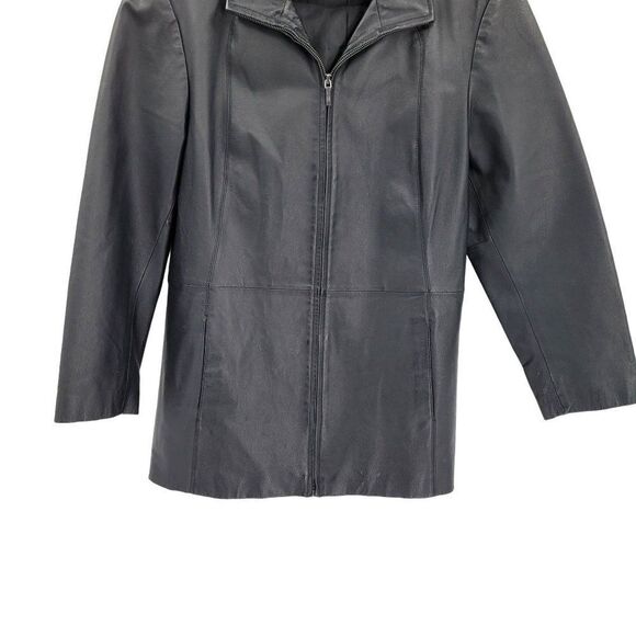 Vintage 80's Worthington Leather Jacket Sleek Moto Zip Up Collared Black L - Picture 7 of 11